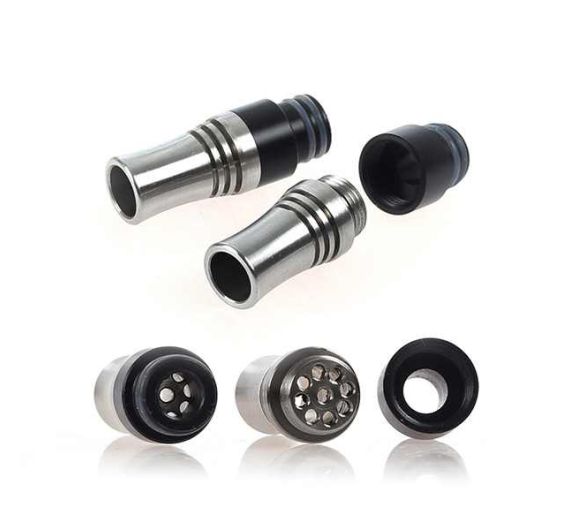 Stainless Steel/Delrin Drip Tip with Spitback Protection Stainless Steel/Delrin Drip Tip with Spitback Protection