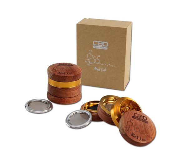 Black Leaf - 4-Piece Aluminium/Wood CBD Grinder