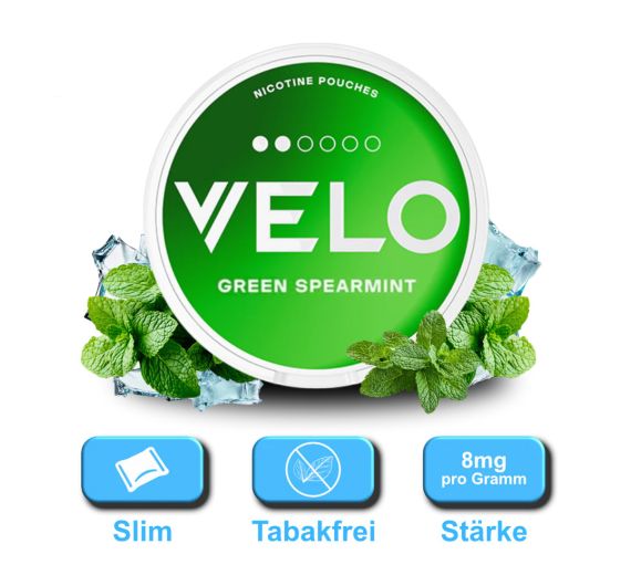 VELO - Green Spearmint - Nicotine Pouches - 8 mg VELO - Green Spearmint - Nicotine Pouches - 8 mg