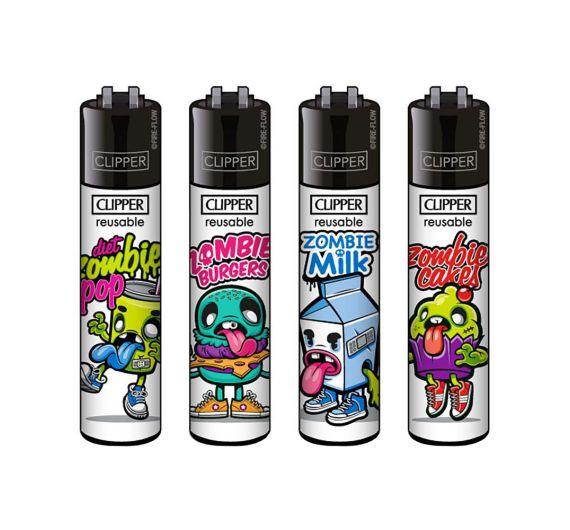 Les briquets Clipper ZOMBIE FOOD sont rechargeables, économes en gaz, dotés d’une grande capacité de gaz et équipés d’une sécurité enfant. Les briquets Clipper ZOMBIE FOOD sont rechargeables, économes en gaz, dotés d’une grande capacité de gaz et équipés d’une sécurité enfant.