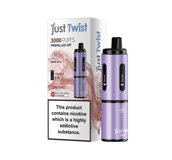 Just Twist 3000 - NS20mg - Hybrid System Purple Battery - Cola Ice Just Twist 3000 - NS20mg - Hybrid System Purple Battery - Cola Ice