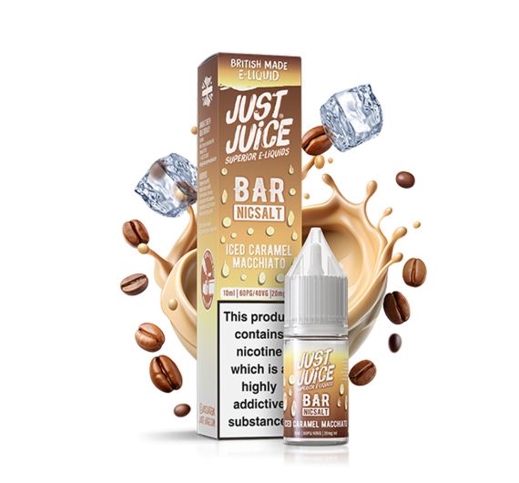 Just Juice Bar - Macchiato Caramel Glacé - 10ml Liquide (Sel de Nicotine) Just Juice Bar - Macchiato Caramel Glacé - 10ml Liquide (Sel de Nicotine)
