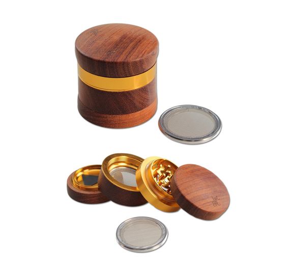 Black Leaf - 4-teilig Alu/Holz - Grinder Black Leaf - 4-teilig Alu/Holz - Grinder