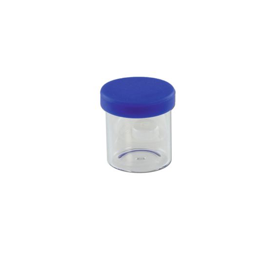Barattolino in vetro trasparente da 10 ml con coperchio in silicone blu Barattolino in vetro trasparente da 10 ml con coperchio in silicone blu