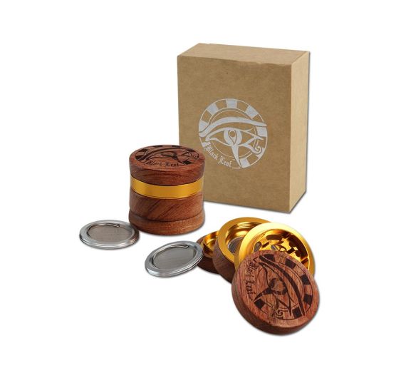 Black Leaf - 4-teilig Alu/Holz Horus - Grinder