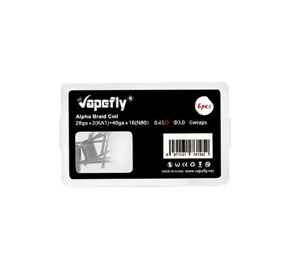 Vapefly 6 Stk. Coils e Cotone - Alpha Braid 0.45 Ohm (28ga*2(KA1)+40ga*16(N80)) Vapefly 6 Stk. Coils e Cotone - Alpha Braid 0.45 Ohm (28ga*2(KA1)+40ga*16(N80))