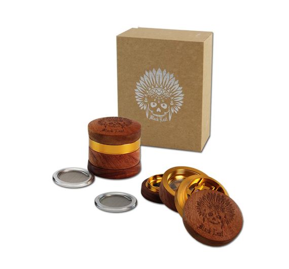 Black Leaf - 4-teilig Alu/Holz Indianer - Grinder