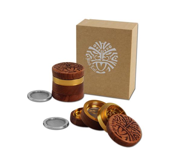 Black Leaf - 4-teilig Alu/Holz Maori - Grinder Black Leaf - 4-teilig Alu/Holz Maori - Grinder